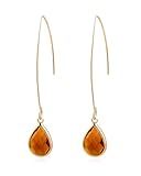 Watforsh Long 14K Gold Plated Brown Teardrop Stone Dangle and Drop Vintage Earrings Crystal Lightweight Earrings for Women