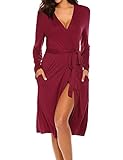 ADOME Damen Morgenmantel Bademantel Nachtwäsche Kimono Robe Saunamantel mit V-Ausschnitt Reisebademantel für Hochzeit Party Pool Party und Pajama Party Rot XL