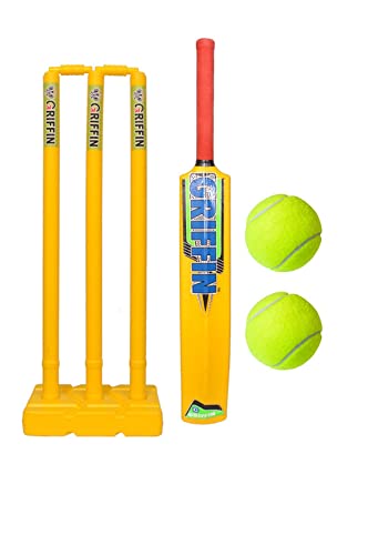 Griffin Plastic Cricket Set Adult Plastic Wicket Stumps with Plastic Bat and Tennis Balls Full Size Street Backyard Gully Cricket Kit Set (Yellow Bat with Yellow Stumps) (B09JZW8WDJ) Amazon Price History, Amazon Price Tracker