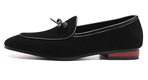 Santimon Mens Dress Shoes Smoking Slippers Casual Bow Slip-on Suede Flats Penny-Loafers Black Brown Tan2