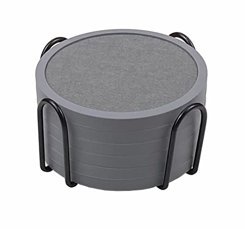 Absorbent Coasters for Drinks with Holder - 6packs, Silicone Coaster with Soft Felt Insert (4.3 inch Coasters with 4.5 inch Holder, Grey)