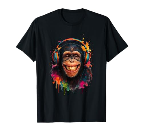 Grinsend Schimpanse Dripping Spritzkunst Musik Outfit Affe T-Shirt Grinsend Schimpanse Dripping Spritzkunst Musik Outfit Affe T-Shirt