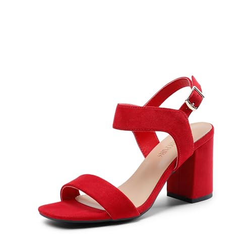DREAM PAIRS Women's Heeled Sandals Chunky Heels | High Heels, Square Toe Block Ankle Strap 3 inch Comfortable Heeled Sandals For Formal Wedding Party Dress