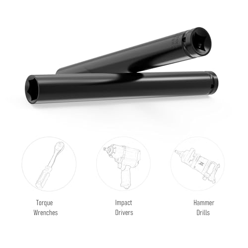 Image of 1 /2 inch Inch Drive by 14mm(9 /16 inch) Deep Impact Socket, Heat-Treated CR-V Steel 8 Inch Length, 6-Point Metric Sizes
