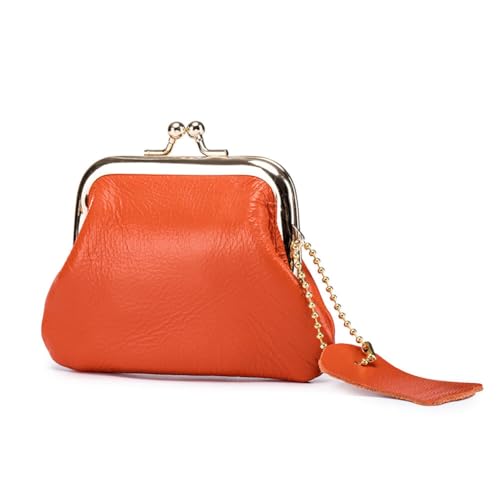 AprinCtempsD Petit Porte-Monnaie Femme en Cuir Véritable avec Fermoir à Clip Kiss Lock Mini Portefeuille Fille pour Bijoux Écouteurs Clés (Orange)