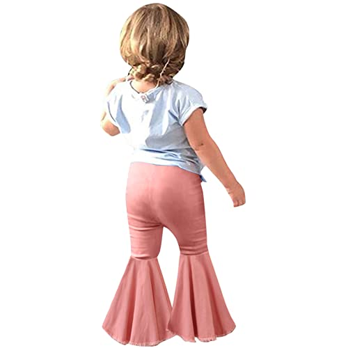 Toddler Denim Bell Bottom Pants Baby Girls Ruffles Ripped Flare Jeans for Kids 1~6Y (Pink-a, 1-2 Years)2