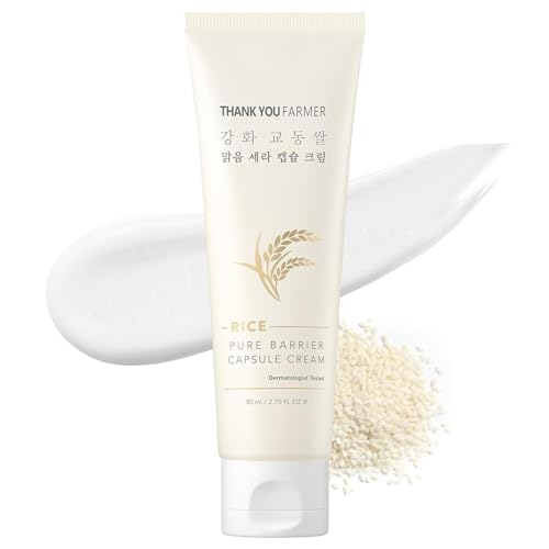 Image of THANKYOU FARMER Rice Pure Barrier Capsule Cream 80ml | Korean Face Moisturizer with Rice Extract, Ceramide, Niacinamide & Panthenol | Deep Hydration, Skin Barrier Repair, Brightening, Sensitive Skin Care & Moisture Lock Cream
