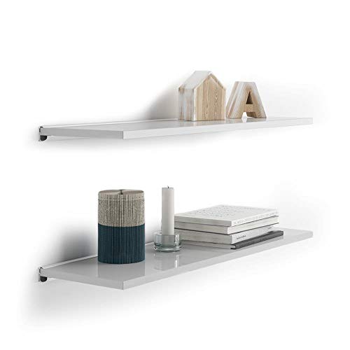 MOBILI FIVER, Paire d'étagères Evolution 60x25 cm, Blanc Laqué Brillant, avec Support en Aluminium Blanc, Mélaminé/Aluminium, Made in Italy Cover