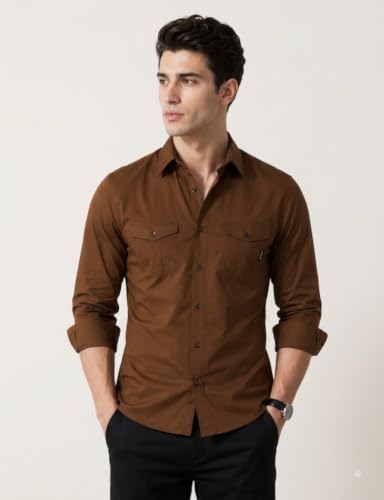 Image of Men's Double Flap Pocket | Regular Fit | Solid Spread Collar | Versatile Everyday Office Wear Comfortable |Stylish Design | Shirt
