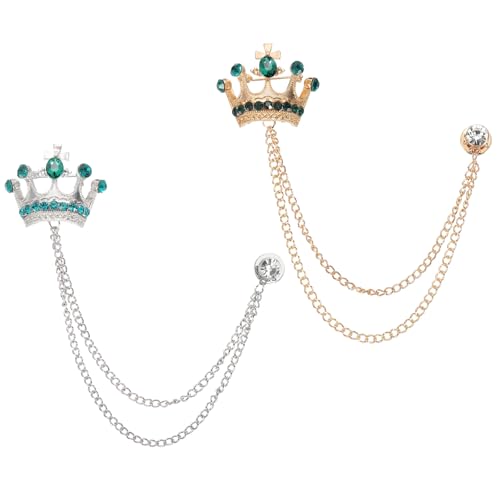 Image of PATIKIL Crown Hanging Chain Brooch Pins, Rhinestone Suit Pins Fashion Crystal Lapel Pins