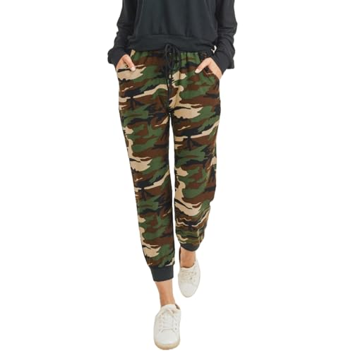 YELETE Women’s Camo Joggers, High Rise Joggers with Camouflage Print, Drawstring Waistband, Stretchy and Soft
