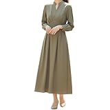 [ワン アンブ] vネック ワンピース ロング 長袖 レディース フレアワンピース 結婚式 ウエストマーク 披露宴 グリーン M