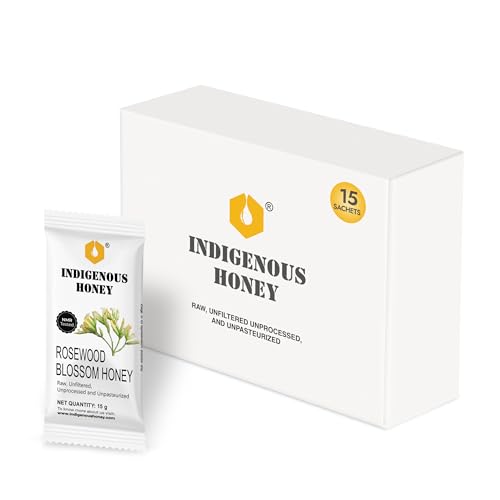 Image of INDIGENOUS HONEY Unprocessed Rosewood Honey Organic Raw Natural Pure Added Sugar Free NMR Tested Unpasteurized Unheated 15 Gift Sachets 15g Each Total 225g