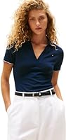 Tommy Hilfiger Damen Poloshirt Kurzarm Open Slim Fit, Blau (Dark Night Navy), XXL