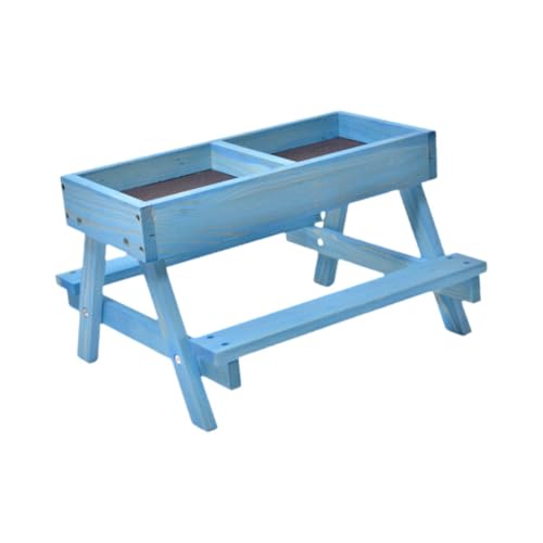 Leefasy DIY 木製鶏の餌箱ピクニックテーブル多目的鳥の餌箱シマリスの餌箱庭屋外農場用廃棄物なしの餌箱, 青