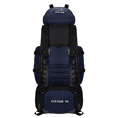 Meryado Hiking Backpack,Mochila de senderismo ligera impermeable de 90 l con cubierta de lluvia, 90 L para acampar, senderismo, (azul)
