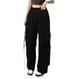 QJDFLL Frauen Casual Taille Einfarbig Sport Hut Woven Tasche Fuß Seil Solide Hosen Straße Cargo Krawatte Herren Arbeiten Jogginghose Taschen(Schwarz,M)