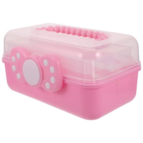 TOVINANNA Organizador de Accesorios Cabello para Niñas Cerradura, Caja de Plástico Portátil de 3 Capas, Asa Integrada, Color Rosa, Estuche para Pinzas, Lazos y Joyas, Adecuado para Viaje