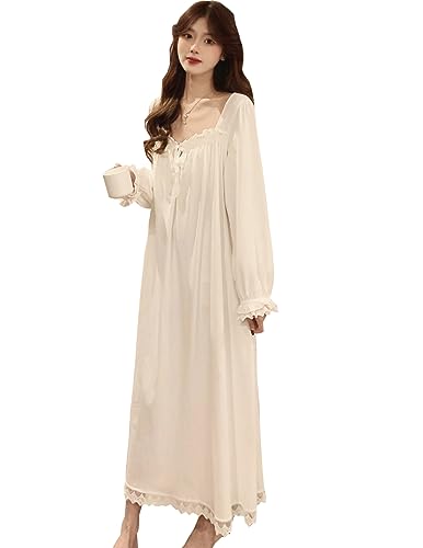 Women Young Lady Modal Long Sleeve Nightdress Soft Princess Nightgown Pajamas