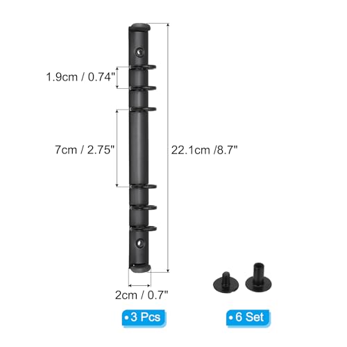 PATIKIL A5 6-Loch Ringbuchmechanismen, 3er-Set Ringbuchrücken-Ersatz für Ringbuchplaner, Schwarz