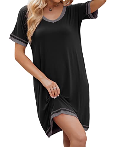 image for Ekouaer Women Soft Nightgown Sexy Sleepwear Short Sleeve Nightshirt Ni