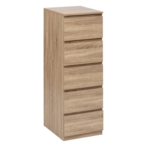 5 five simply smart 5five - Chiffonnier Dolo Effet Chêne, 5 Tiroirs, L 40 x P 48 x H 118 cm - Meuble de Rangement pour Chambre, Salon, Bureau