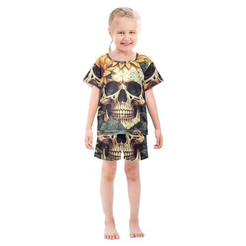 ALAZA Vintage Cactus Sunflower Skull Pajama Set Short Sleeve Sleepwear Soft Lounge Nightwear3