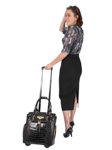 Image of JKM & Company Rolling Laptop Bag for Women | Designer Wheeled Briefcase | Fits 13-17 inch Laptops | Office Travel Computer Case