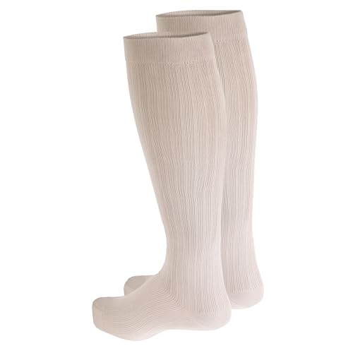 Image of NuVein Men's Compression Socks, 20-30 mmHg Support, Dress Trouser Style, Over Calf Knee High, Tan, Small