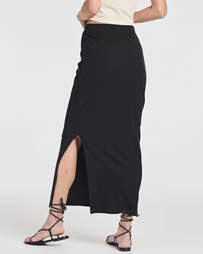 Real Essentials 3 Pack: Women's Ribbed High Waisted Maxi Skirt with Side Slit - Casual Long Pencil Skirt3