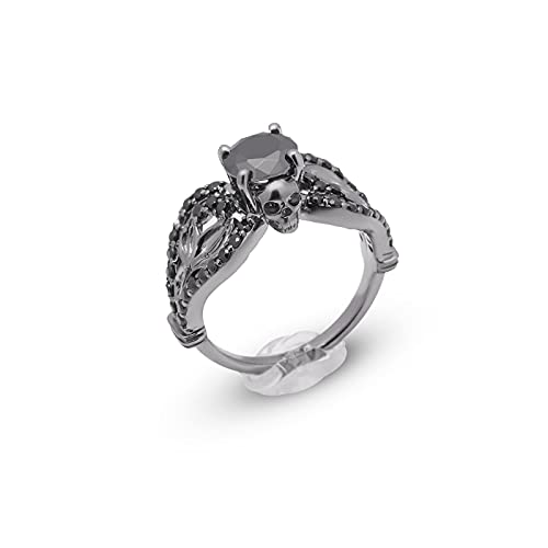 Bague de fiançailles gothique fleur avec motif tête de mort en argent 925 pour femme