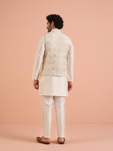 Image of Kisah Men's Silk Blend Textured Nehru Jacket Regular Fit | Designer Ethnic Layering | Wedding & Occasion Wear