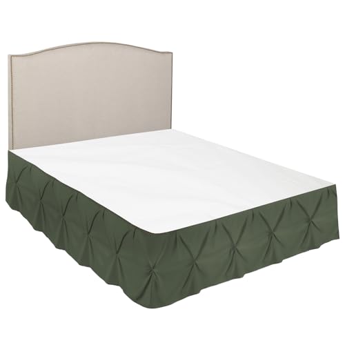 Image of Nestl Olive Green Bed Skirt Full Size, Pinch Pleat Full Bed Skirt, 14 inch Inch Drop Full Bedskirt Hotel Quality Olive Green Bed Skirts Premium Microfiber Bedskirt for Full Bed, Olive Green Full Bed Skirt