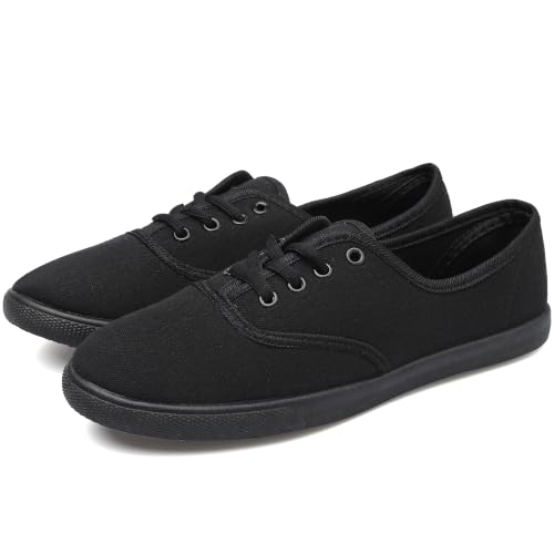 Image of Womens White Canvas Sneakers | Womens White Canvas Sneakers Lightweight Lace Up Fashion Shoes Low Top Slip On Casual Tennis Walking Shoes Footwear