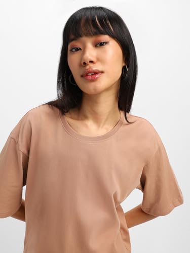 Image of JUNEBERRY Pure Cotton Drop Shoulder Oversized Baggy Fit Half Sleeve Plain Solid Round Neck Multicolor T-Shirt for Women & Girls (Pack of 2) (Sizes S-2XL)