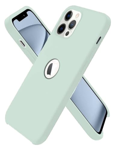 Image of DIZORO Back Cover for iPhone 12 Pro Max Case, Shockproof Slim Camera & Full Body Protection Liquid Silicone TPU Cover with Logo Cut (6.7 Inch) -Mint Green