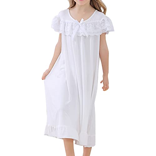 Kids Girls Nightgowns Summer Lace Short Sleeve Sleep Dress Kids Soft Nightdress Princess Sleepshirt Sleepwear