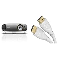 BenQ DLP 4K Heimkino Beamer W1720 mit HDR10, HLG, 100 % Rec. 709, 2.000 ANSI Lumen, 10.000:1 Kontrast, 3D, HDMI & KabelDirekt – 15 m – weißes 4K HDMI-Kabel (weiß)