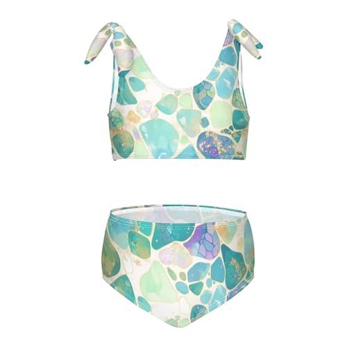 KLL Shiny Green Purple Golden Glittering Girls Two Piece Bikini Sets Quick-Dry Bathing Suit Swimming Suits Cute Shoulder