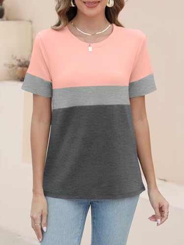 ORANDESIGNE Women’s T Shirts Short Sleeve Color Block Tops Casual Summer Fashion Tees - Image 4