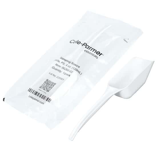 Cole-Parmer Essentials Sterile Lab Sampling Scoops, Polystyrene, 120 mL (4 oz); 100/CS
