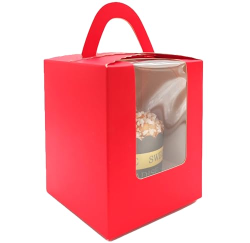 MonYouGe 50-Set Individual Cupcake Boxes Bulk with Clear Display Window, Disposable Food Grade Red Cupcake Carrier Cupcake Container, Perfect for Cupcakes Muffins Cookies Pastries
