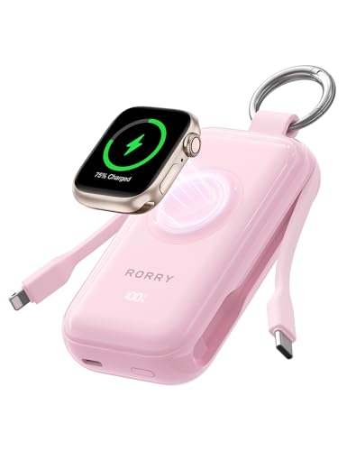 RORRY CharmGo Portable Charger 45W Fast Charging 10000mAh Keychain Power Bank with Built-in Cables Battery Pack for iPhone 17/16/15/14/13/12/11 Pro/Max and Apple Watch Ultra/11/10/9/SE iPad