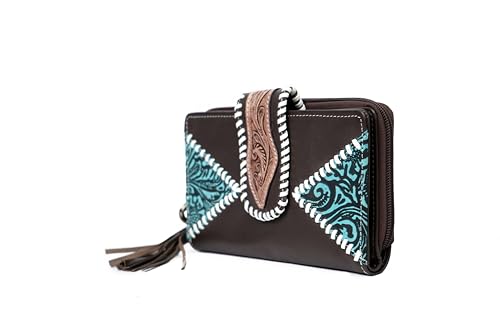DAMILO Handmade Western Wallets for Women, Buff Crunch Tooled Leather & Long Credit Card Holder, Cell Phone Case, Large Capacity Clutch Wallet and Hand Purse2