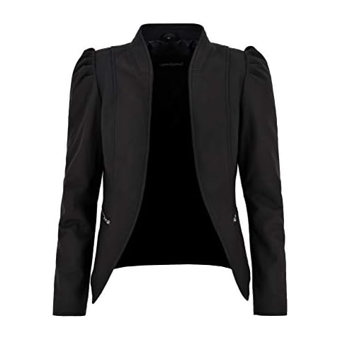 Carrie CH Hoxton Ladies Puff Sleeves Jacket Real Leather Matt Black Front Open Blazer Jacket 5370 (16) Cover