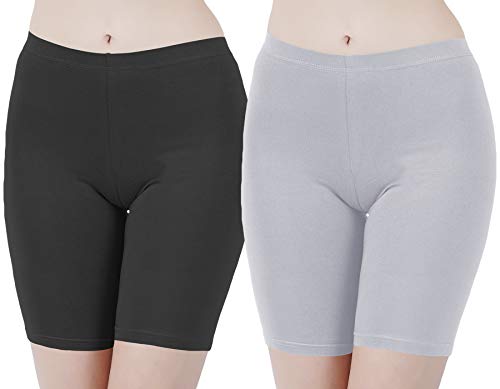 Image of Buy That Trendz Cotton Lycra Tight Fit Stretchable Cycling Shorts Womens | Shorties for Active wear /Exercise /Workout /Yoga /Gym /Cycle /Running Red Grey Combo Pack of 2