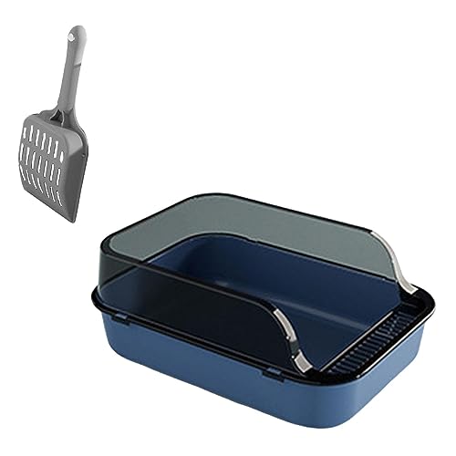 Sharplace Semi Closed Cat Litter Tray Anti Splash Cat Litter Box with Shovel Large Cat Litter Toilet Detachable Cat Toilet Litter Tray High Rim Cat Litter Pan for Adult Cat Kitty (40x28x16cm Blue)