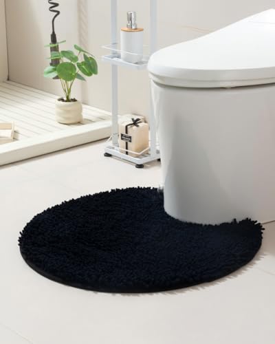 Puniamol Soft Shaggy Round Toilet Rug U Shaped Black 24