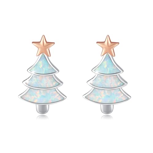 Christmas Tree Earrings for Women 925 sterling silver Christmas Tree Earrings with Opal Xmas Dress Up Jewelry Earrings for Women Xmas Gifts
