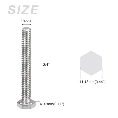 Image of METALLIXITY Hex Head Bolts (1 /4-20 x 1-3 /4 inch) 10Pcs, 304 Stainless Steel 18-8, Fully Threaded, External Hex Drive, Plain Finish, Hex Head Screw Bolt, Silver